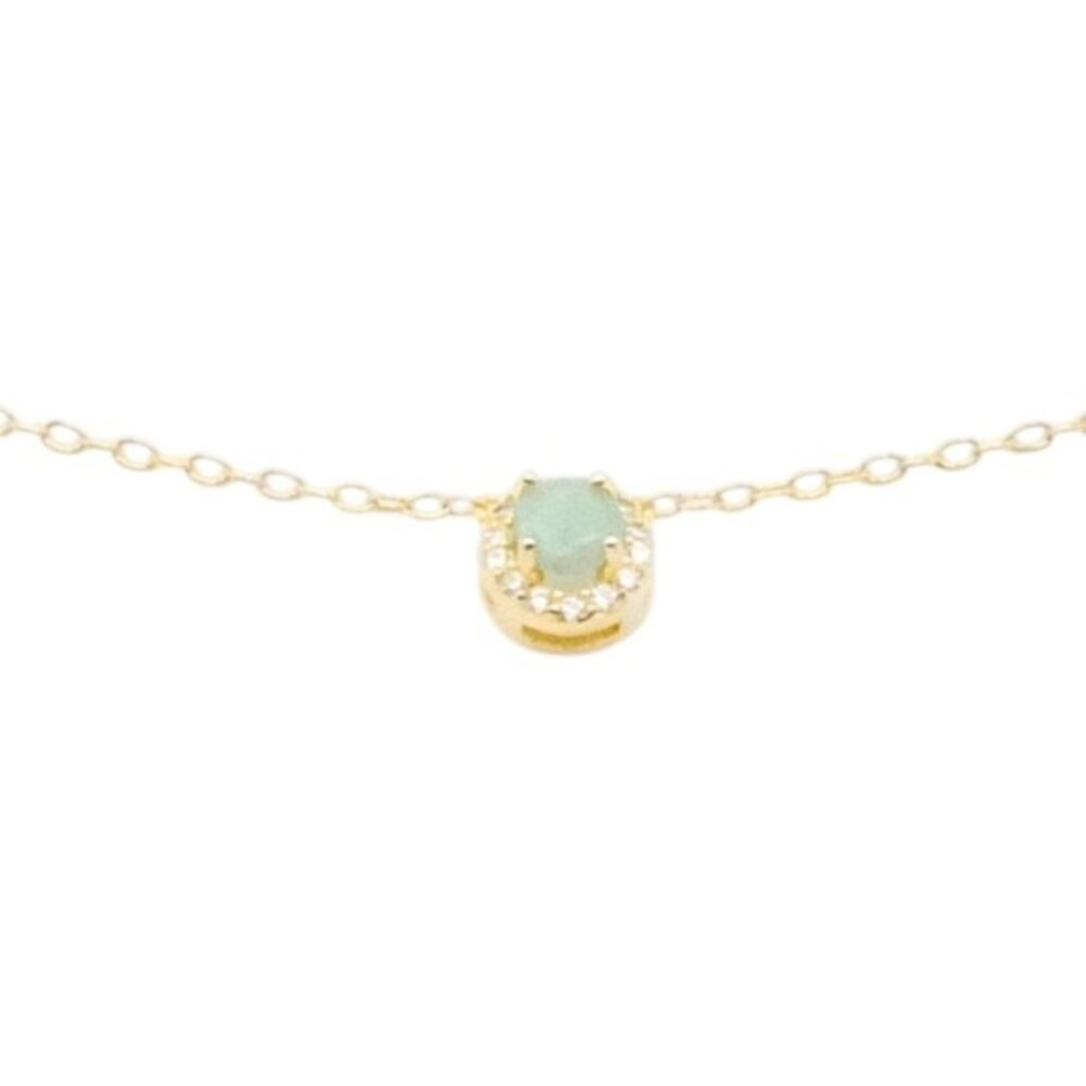 Natural Emerald Halo Necklace Gold Plated Sterling Silver 18 Inches